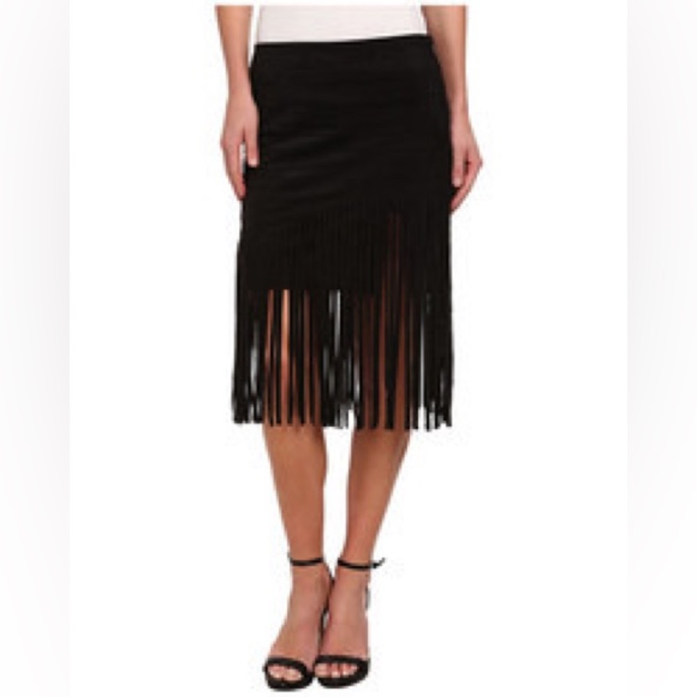 Sam Edelman Black Faux Suede Fringe Skirt- 0